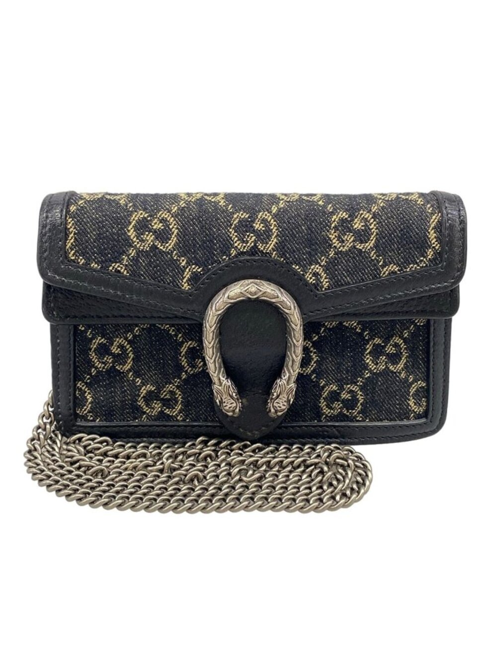 Gucci Shoulder Bag GG Denim Dionysus Black Leather